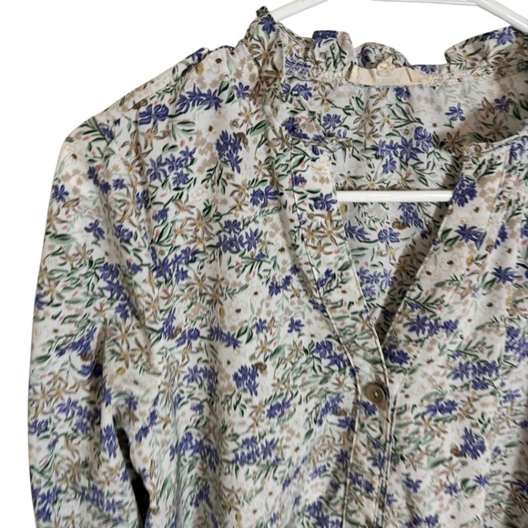Entro Floral Print Ruffle Neck Button Front Top Size S - Picture 3 of 5